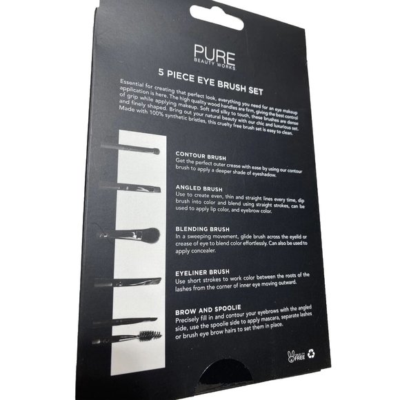 BRAND NEW Pure Beauty Works 5pc Black Eyebrow and Eye Blending Brush Set - Picture 7 of 7